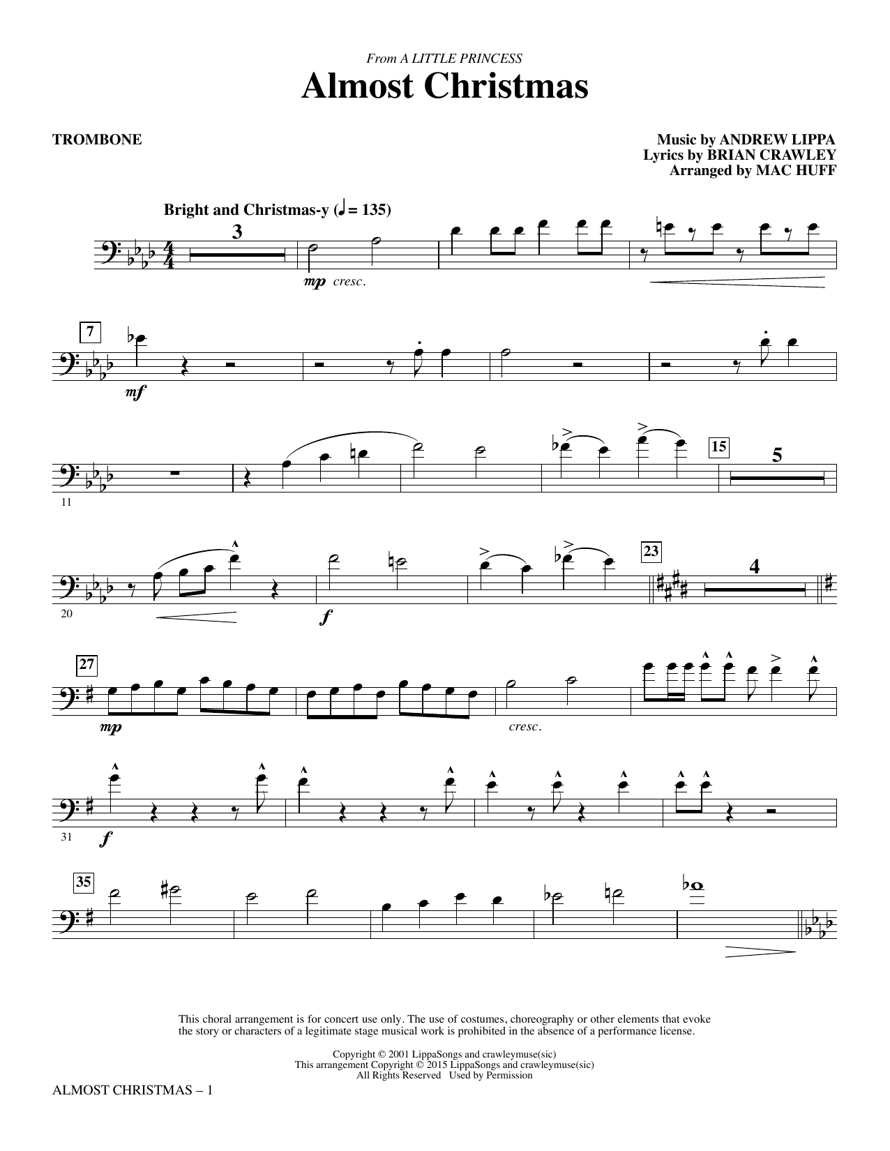 Mac Huff Almost Christmas - Trombone sheet music notes and chords arranged for Choir Instrumental Pak