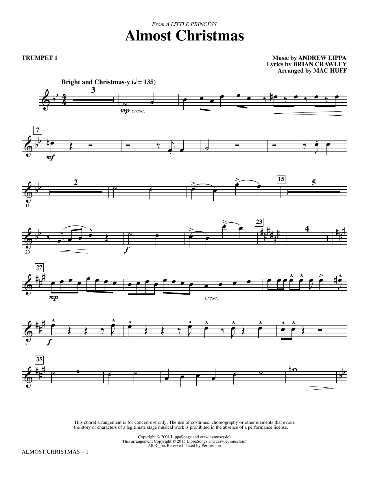 Mac Huff Almost Christmas - Trumpet 1 sheet music notes and chords arranged for Choir Instrumental Pak