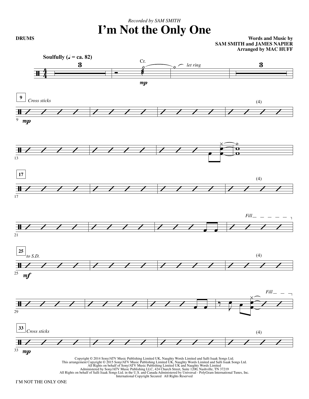 Mac Huff I'm Not the Only One - Drums sheet music notes and chords. Download Printable PDF.