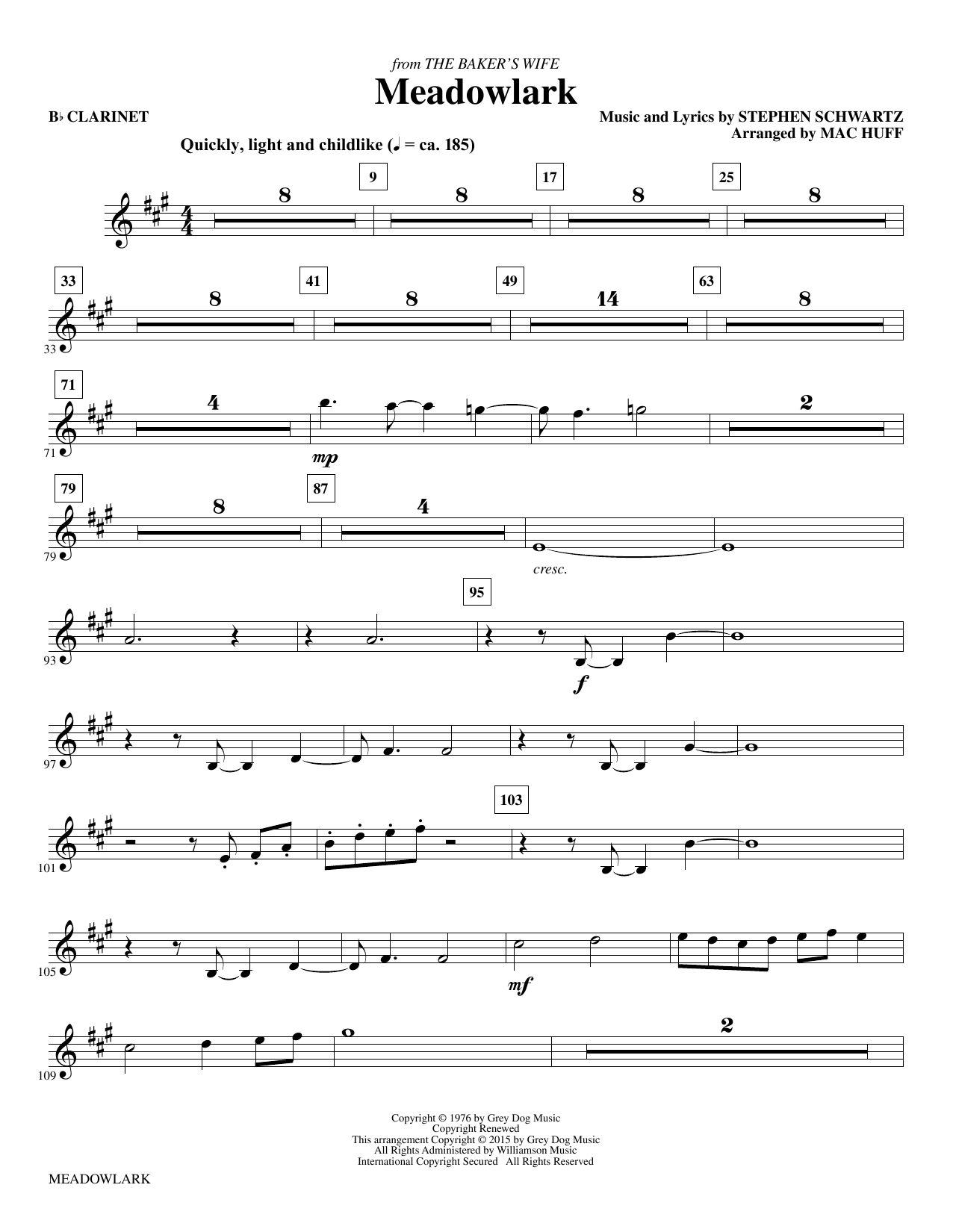 Mac Huff Meadowlark - Bb Clarinet sheet music notes and chords. Download Printable PDF.