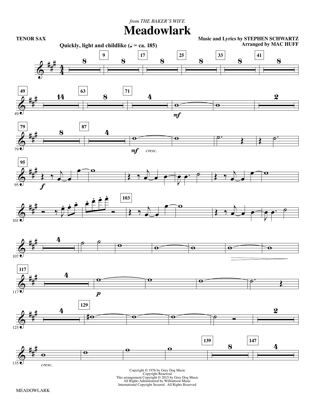 Mac Huff Meadowlark - Bb Tenor Saxophone sheet music notes and chords. Download Printable PDF.