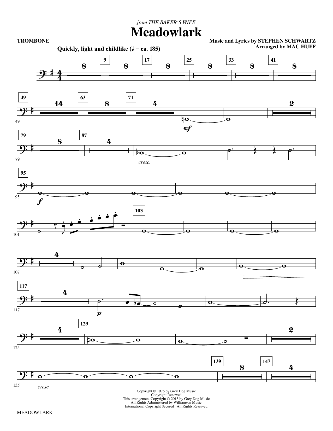 Mac Huff Meadowlark - Trombone sheet music notes and chords. Download Printable PDF.