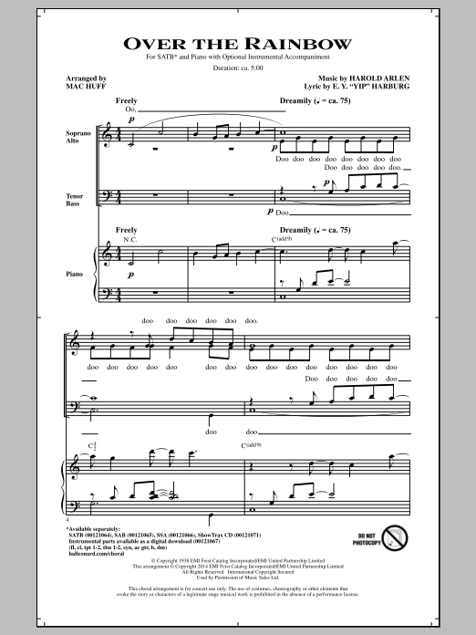 Mac Huff Over The Rainbow sheet music notes and chords arranged for SATB Choir