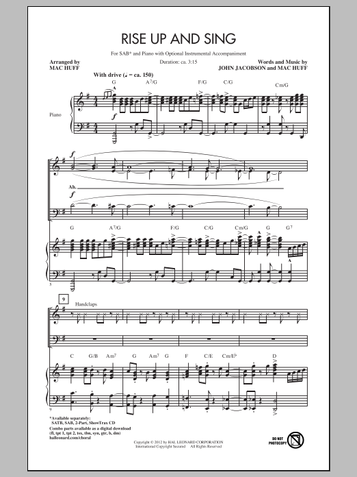 Mac Huff Rise Up And Sing sheet music notes and chords arranged for SATB Choir