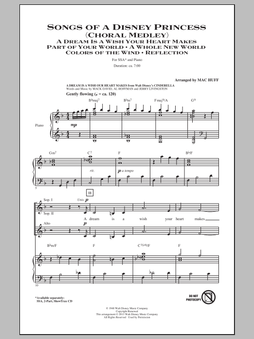 Mac Huff Songs of a Disney Princess (Choral Medley) sheet music notes and chords arranged for SSA Choir