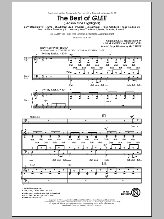 Mac Huff The Best Of Glee (Season One Highlights) sheet music notes and chords. Download Printable PDF.