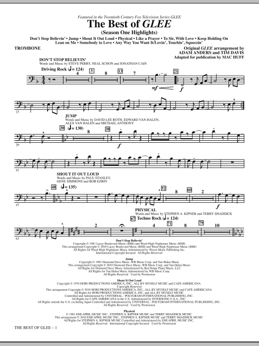 Mac Huff The Best Of Glee (Season One Highlights) - Trombone sheet music notes and chords. Download Printable PDF.
