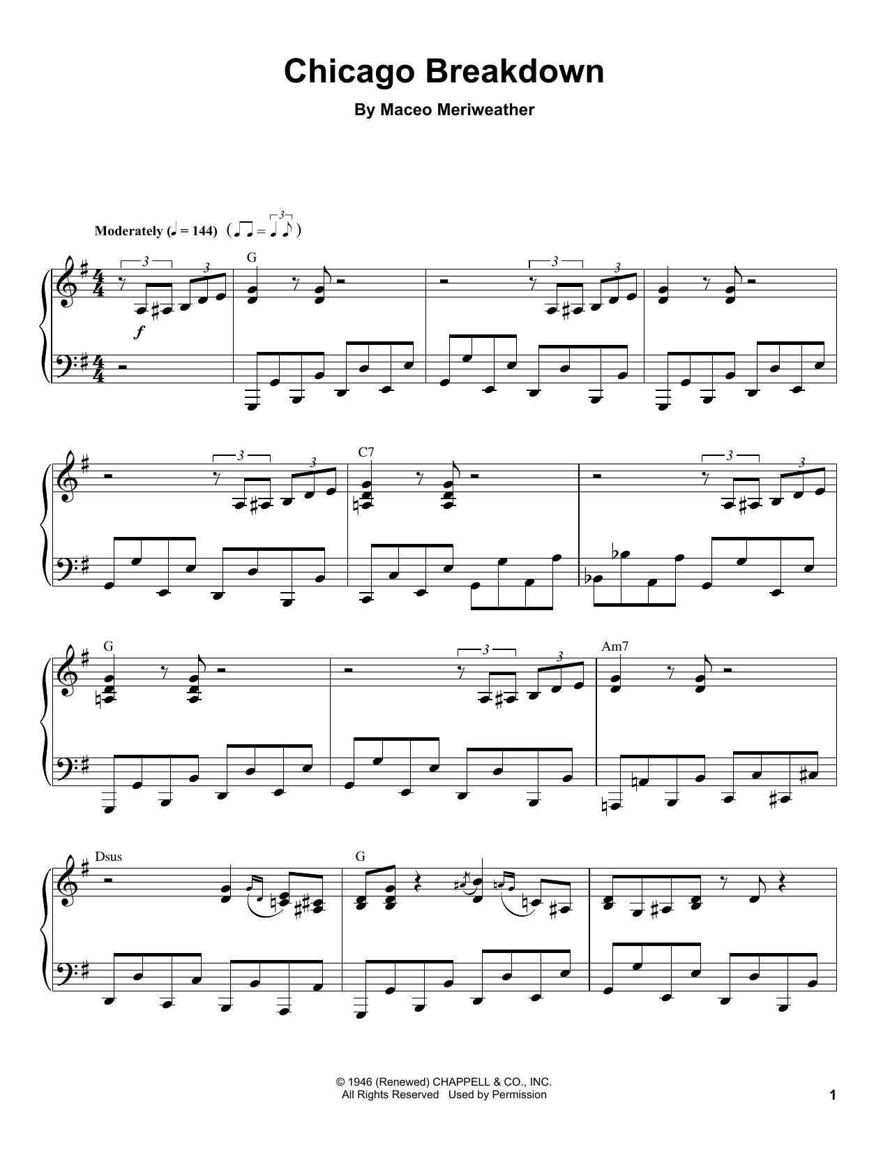 Maceo Meriweather Chicago Breakdown sheet music notes and chords arranged for Piano Transcription