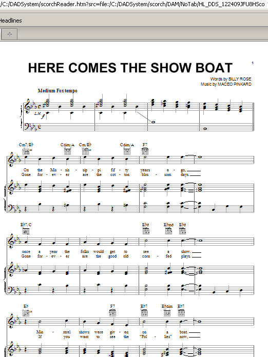 Maceo Pinkard Here Comes The Show Boat sheet music notes and chords arranged for Lead Sheet / Fake Book