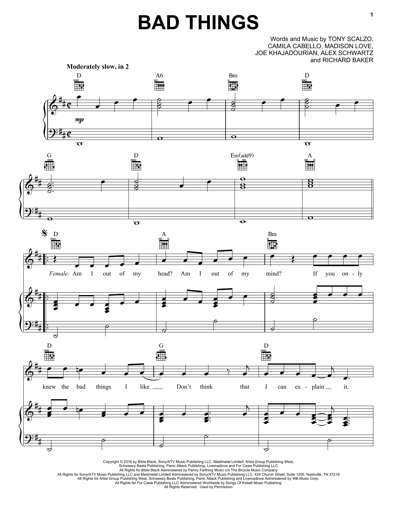 Machine Gun Kelly and Camila Cabello Bad Things sheet music notes and chords arranged for Piano, Vocal & Guitar Chords (Right-Hand Melody)