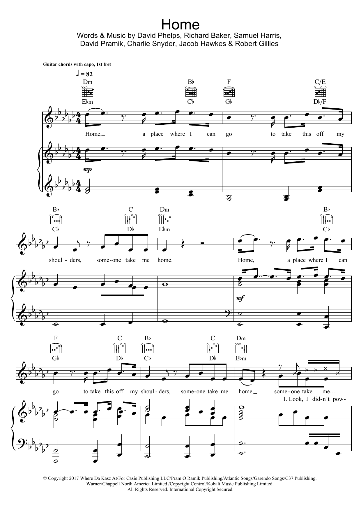 Machine Gun Kelly Home (featuring X Ambassadors and Bebe Rexha) sheet music notes and chords arranged for Piano, Vocal & Guitar Chords