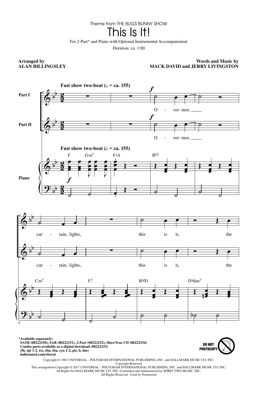 Mack David & Jerry Livingston This Is It (arr. Alan Billingsley) sheet music notes and chords arranged for 2-Part Choir