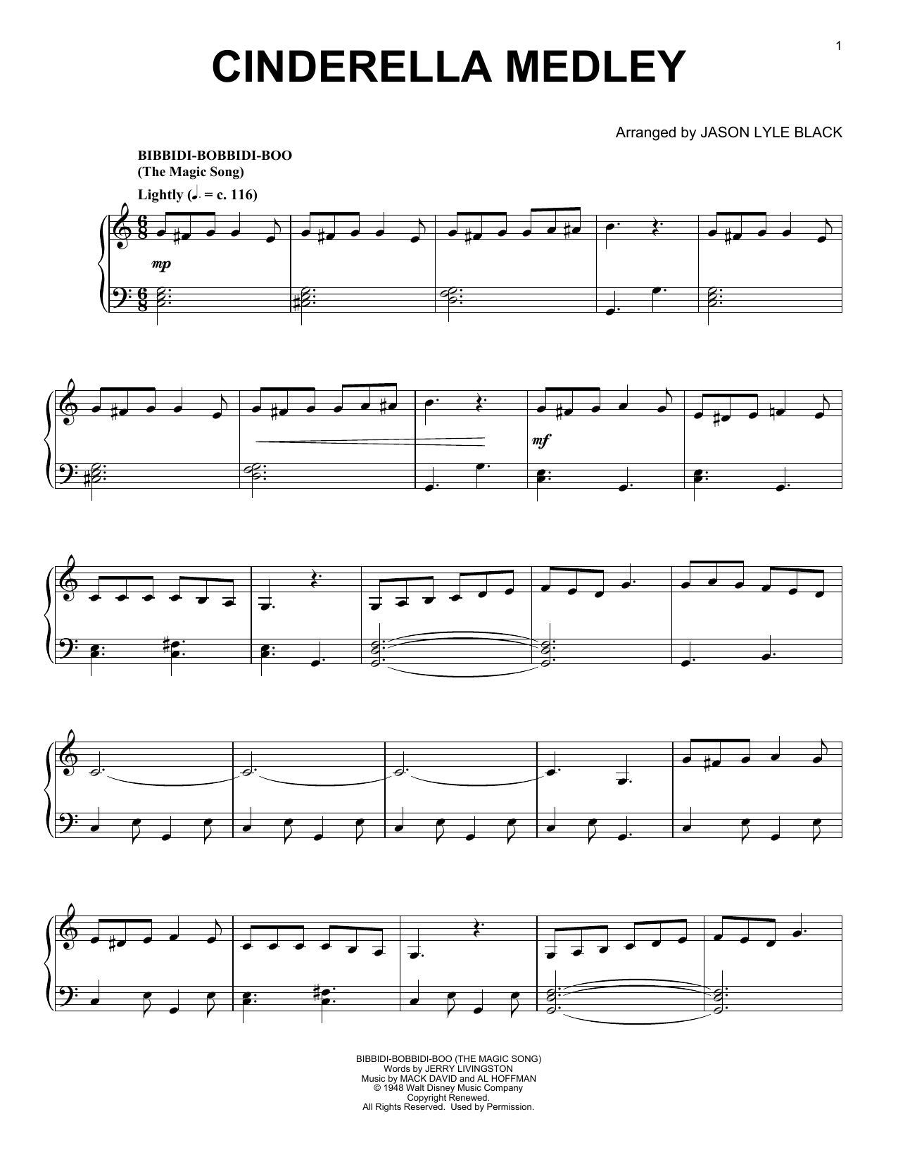 Mack David, Al Hoffman and Jerry Livingston Cinderella Medley (arr. Jason Lyle Black) sheet music notes and chords arranged for Piano Solo