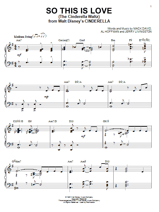 Mack David, Al Hoffman and Jerry Livingston So This Is Love (from Cinderella) [Jazz version] (arr. Brent Edstrom) sheet music notes and chords arranged for Piano Solo