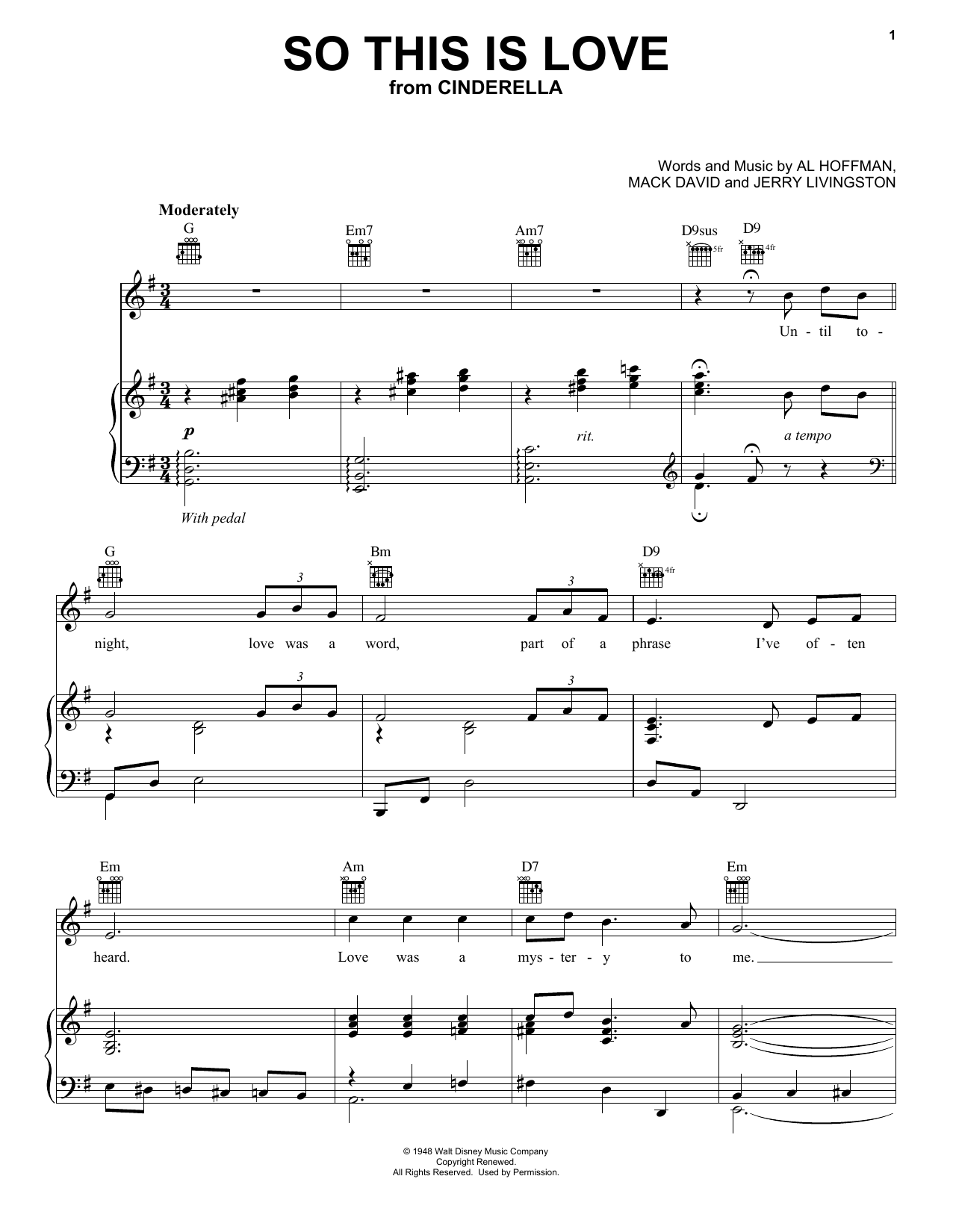 Mack David, Al Hoffman and Jerry Livingston So This Is Love (from Cinderella) sheet music notes and chords arranged for French Horn Solo