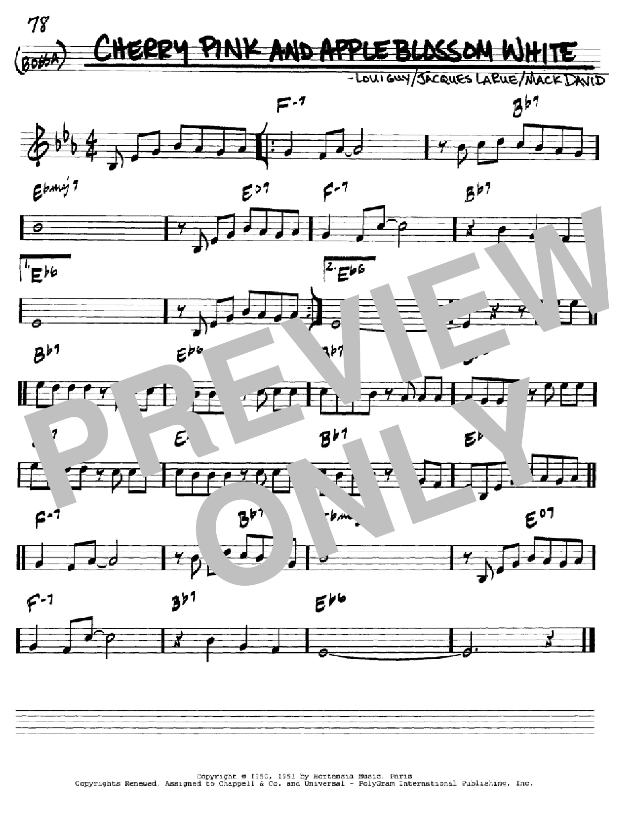Mack David Cherry Pink And Apple Blossom White sheet music notes and chords arranged for Real Book – Melody & Chords – Bb Instruments