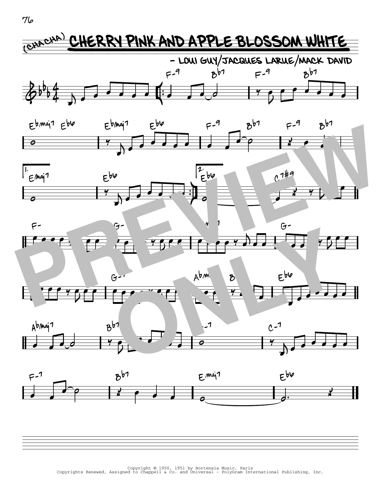 Mack David Cherry Pink And Apple Blossom White [Reharmonized version] (arr. Jack Grassel) sheet music notes and chords arranged for Real Book – Melody & Chords