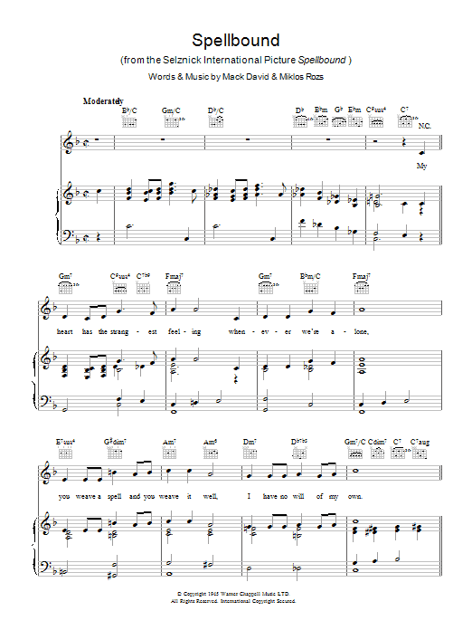 Mack David Spellbound sheet music notes and chords arranged for Piano, Vocal & Guitar Chords