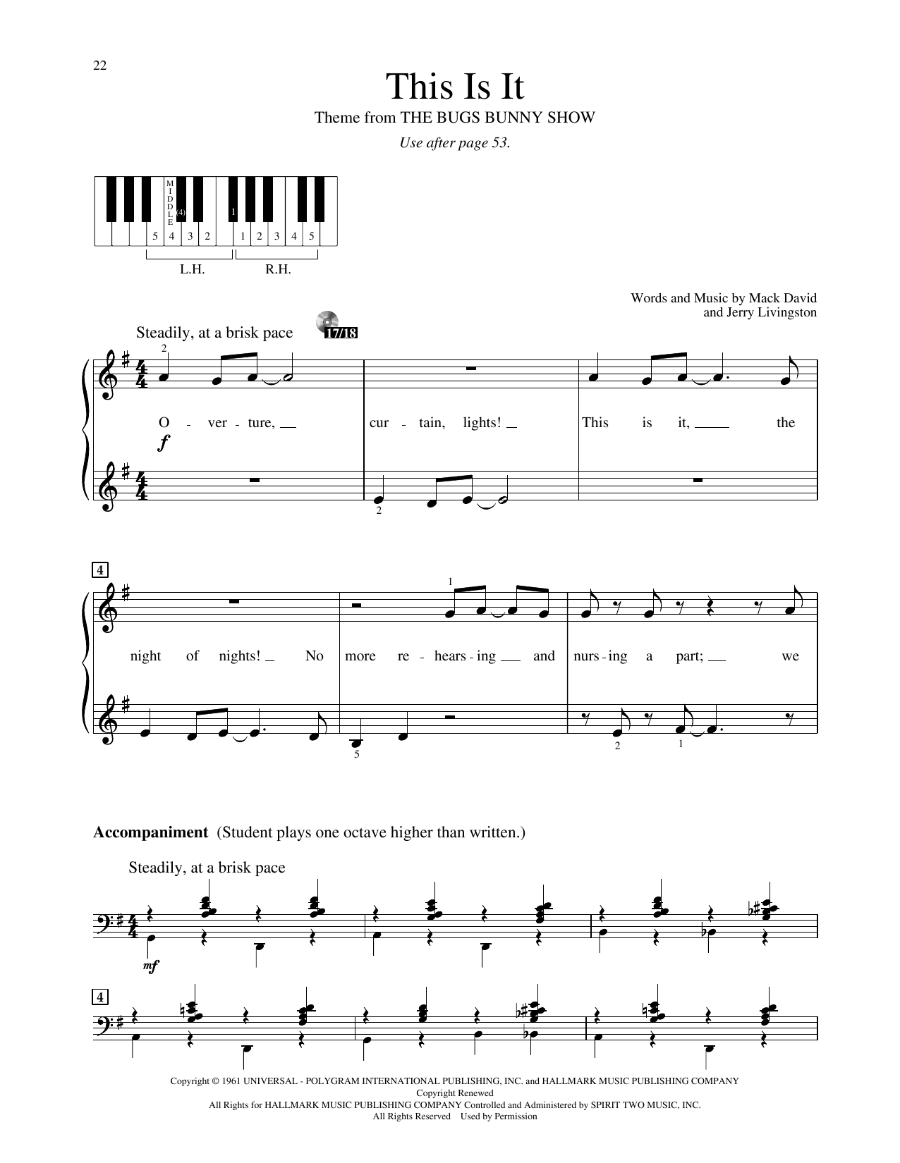 Mack David This Is It! (from The Bugs Bunny Show) sheet music notes and chords arranged for Educational Piano