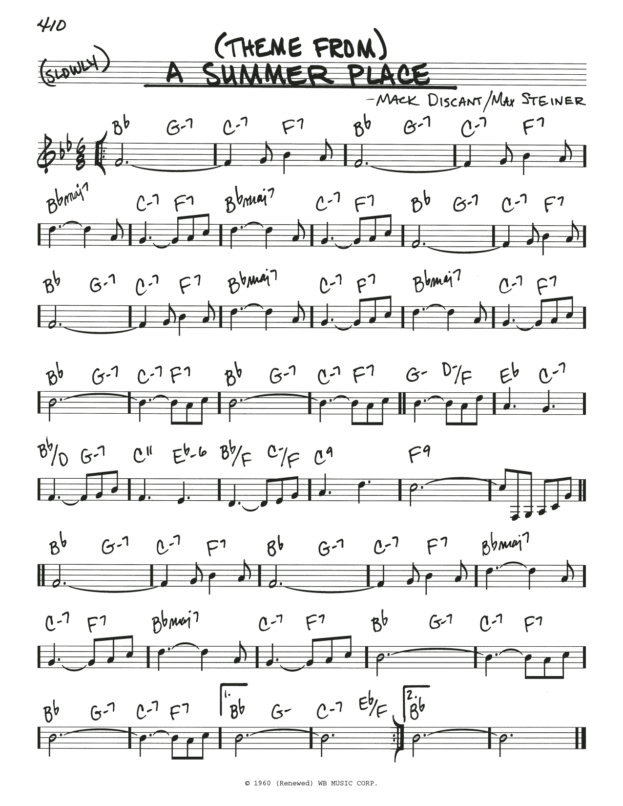 Mack Discant (Theme From) A Summer Place sheet music notes and chords arranged for Real Book – Melody & Chords