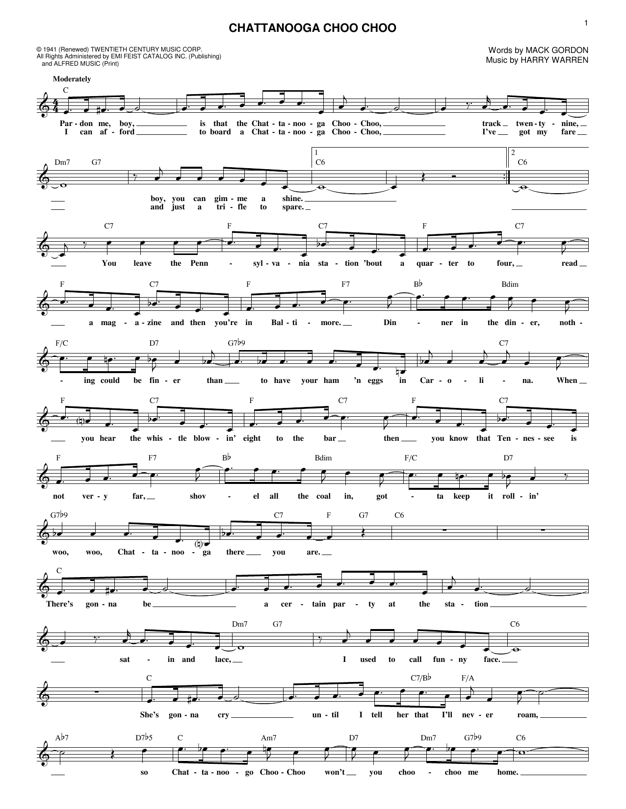 Mack Gordon Chattanooga Choo Choo sheet music notes and chords arranged for Ukulele