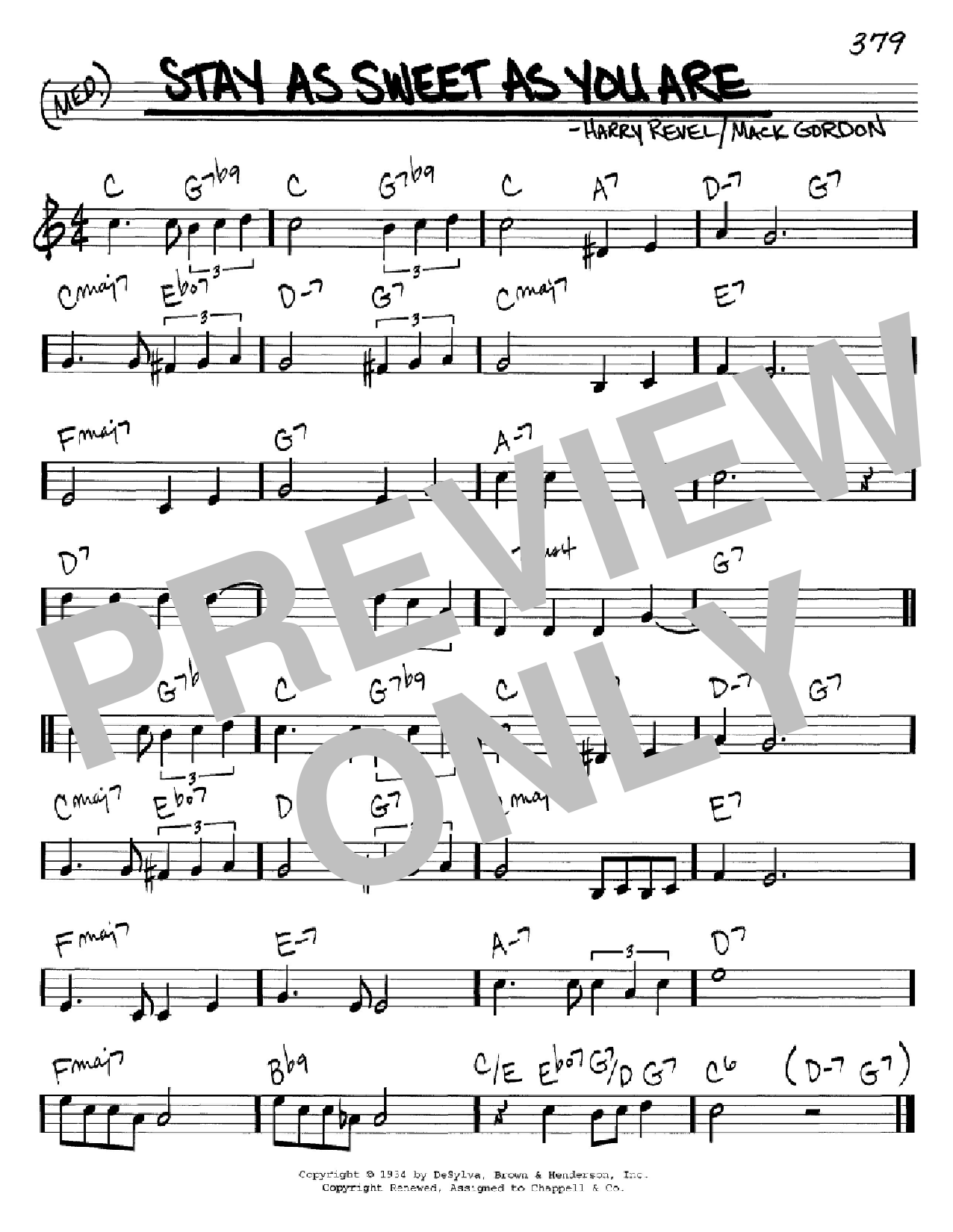 Mack Gordon Stay As Sweet As You Are sheet music notes and chords arranged for Real Book – Melody & Chords – C Instruments