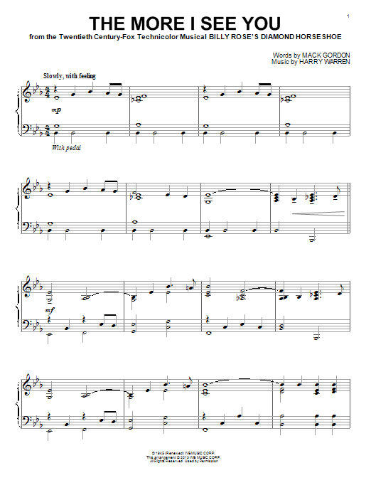 Mack Gordon The More I See You sheet music notes and chords arranged for Piano, Vocal & Guitar Chords (Right-Hand Melody)