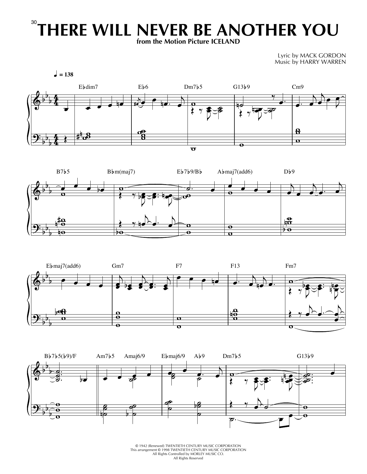 Mack Gordon There Will Never Be Another You (arr. Al Lerner and Thomas Coppola) sheet music notes and chords arranged for Piano Solo