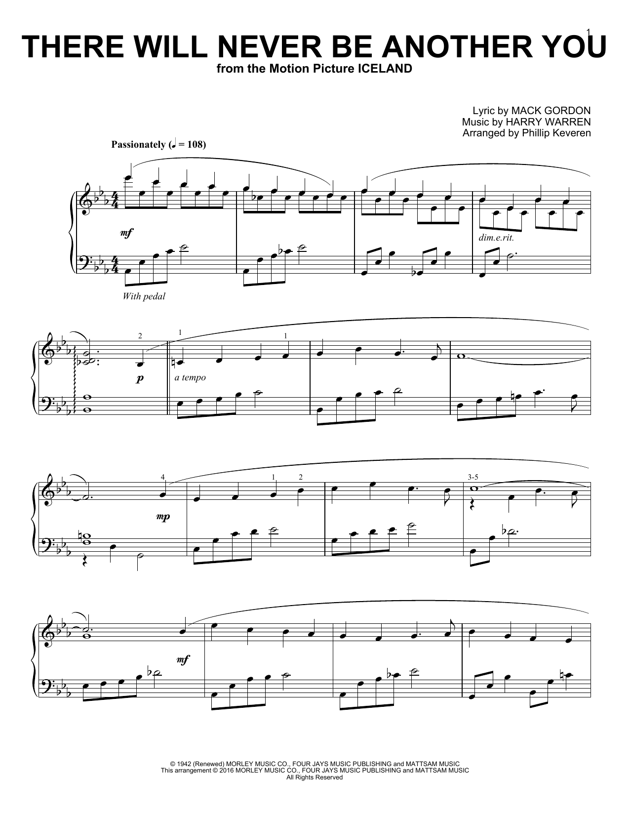 Mack Gordon There Will Never Be Another You (arr. Phillip Keveren) sheet music notes and chords arranged for Piano Solo