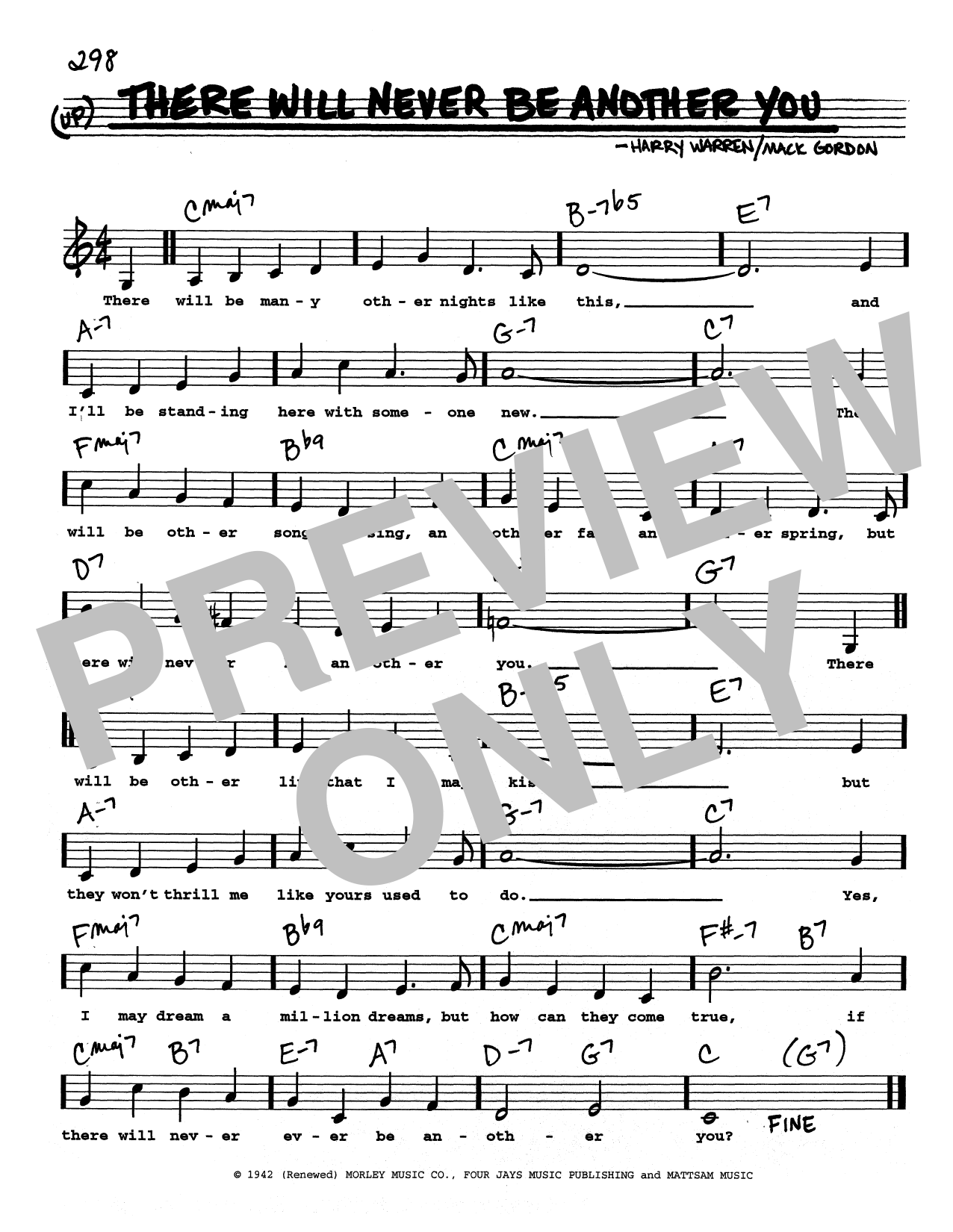 Mack Gordon There Will Never Be Another You (Low Voice) sheet music notes and chords arranged for Real Book – Melody, Lyrics & Chords