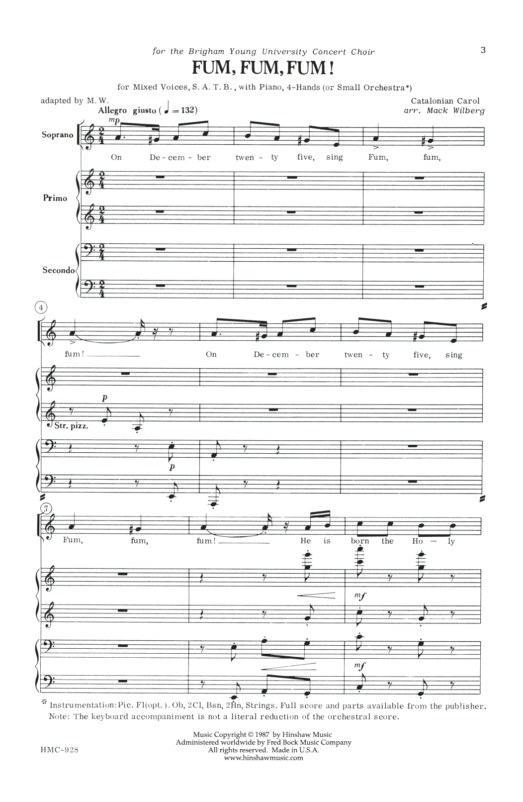 Mack Wilberg Fum, Fum, Fum! sheet music notes and chords arranged for SATB Choir