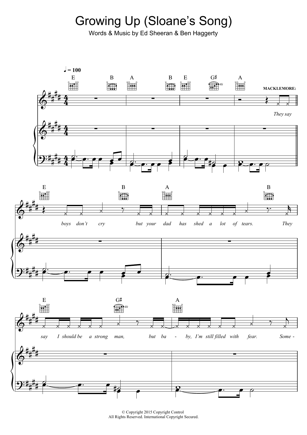 Macklemore & Ryan Lewis Growing Up (featuring Ed Sheeran) sheet music notes and chords arranged for Piano, Vocal & Guitar Chords