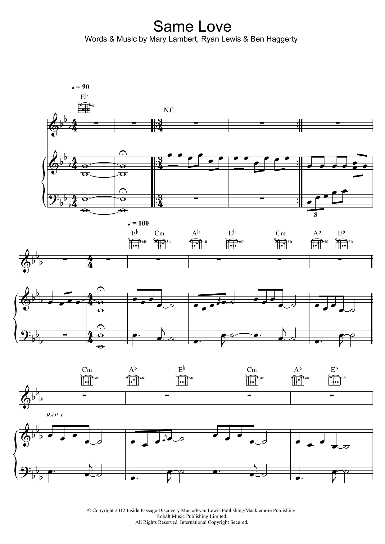 Macklemore & Ryan Lewis Same Love sheet music notes and chords arranged for Piano, Vocal & Guitar Chords