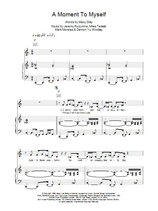Macy Gray A Moment To Myself sheet music notes and chords arranged for Piano, Vocal & Guitar Chords