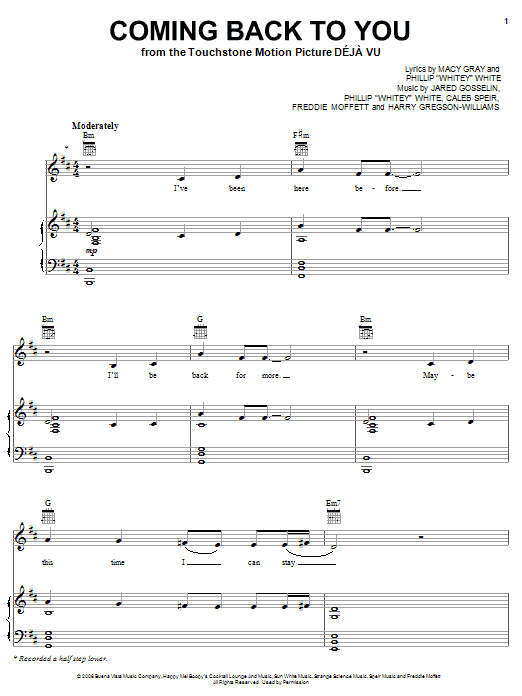 Macy Gray Coming Back To You sheet music notes and chords arranged for Piano, Vocal & Guitar Chords (Right-Hand Melody)
