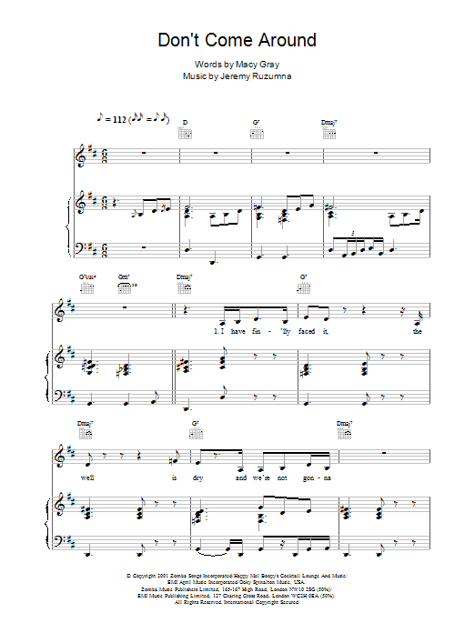Macy Gray Don't Come Around sheet music notes and chords arranged for Piano, Vocal & Guitar Chords