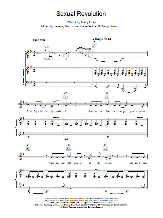 Macy Gray Sexual Revolution sheet music notes and chords arranged for Piano, Vocal & Guitar Chords