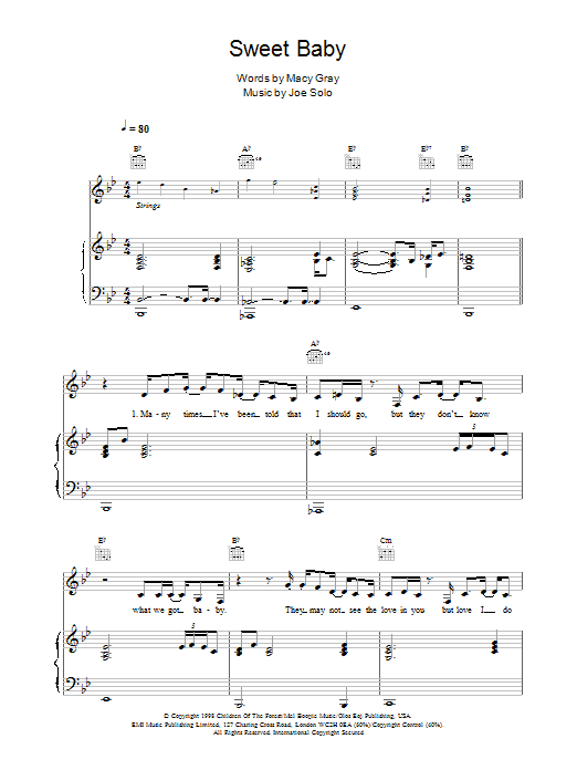 Macy Gray Sweet Baby sheet music notes and chords arranged for Piano, Vocal & Guitar Chords