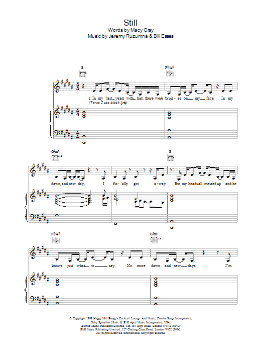 Macy Gray Still sheet music notes and chords arranged for Piano, Vocal & Guitar Chords