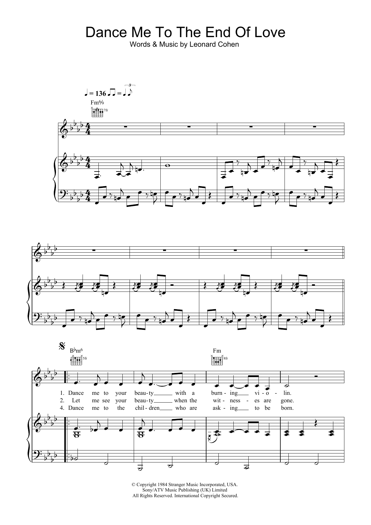 Madeleine Peyroux Dance Me To The End Of Love sheet music notes and chords arranged for Piano, Vocal & Guitar Chords