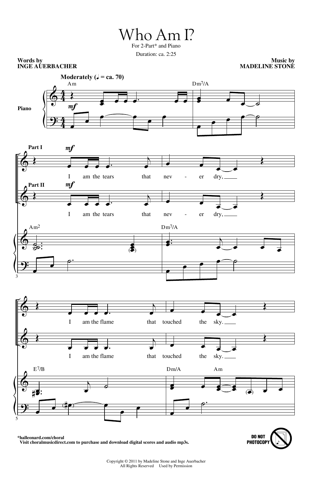Madeline Stone Who Am I? sheet music notes and chords arranged for 2-Part Choir