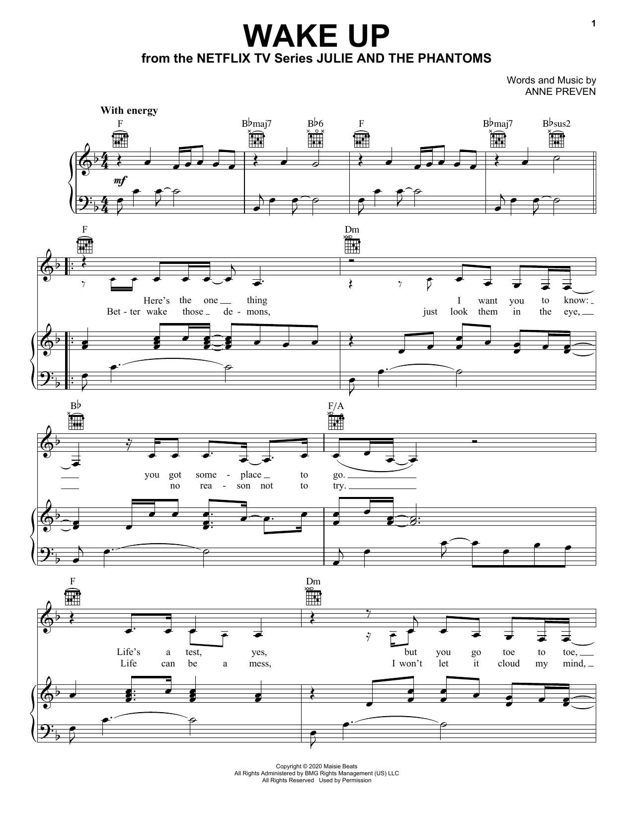 Madison Reyes Wake Up (from Julie and the Phantoms) sheet music notes and chords arranged for Super Easy Piano