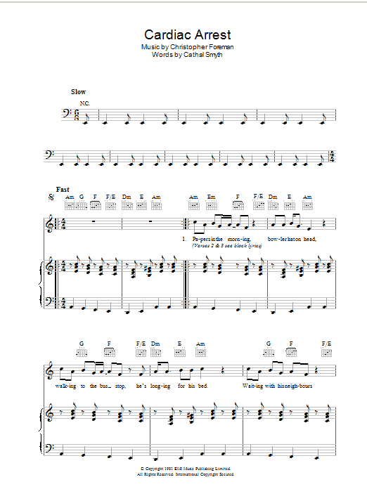Madness Cardiac Arrest sheet music notes and chords arranged for Piano, Vocal & Guitar Chords