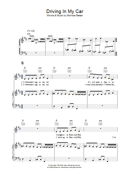 Madness Driving In My Car sheet music notes and chords arranged for Piano, Vocal & Guitar Chords