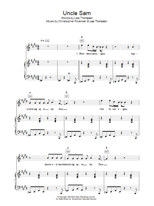 Madness Uncle Sam sheet music notes and chords arranged for Piano, Vocal & Guitar Chords