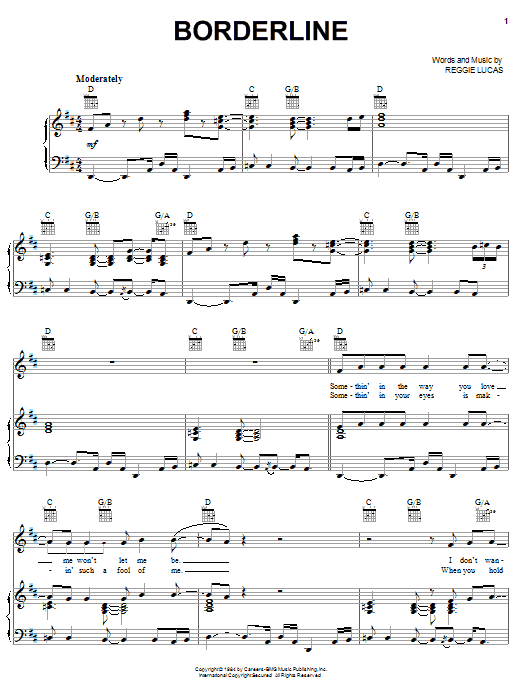 Madonna Borderline sheet music notes and chords arranged for Piano, Vocal & Guitar Chords