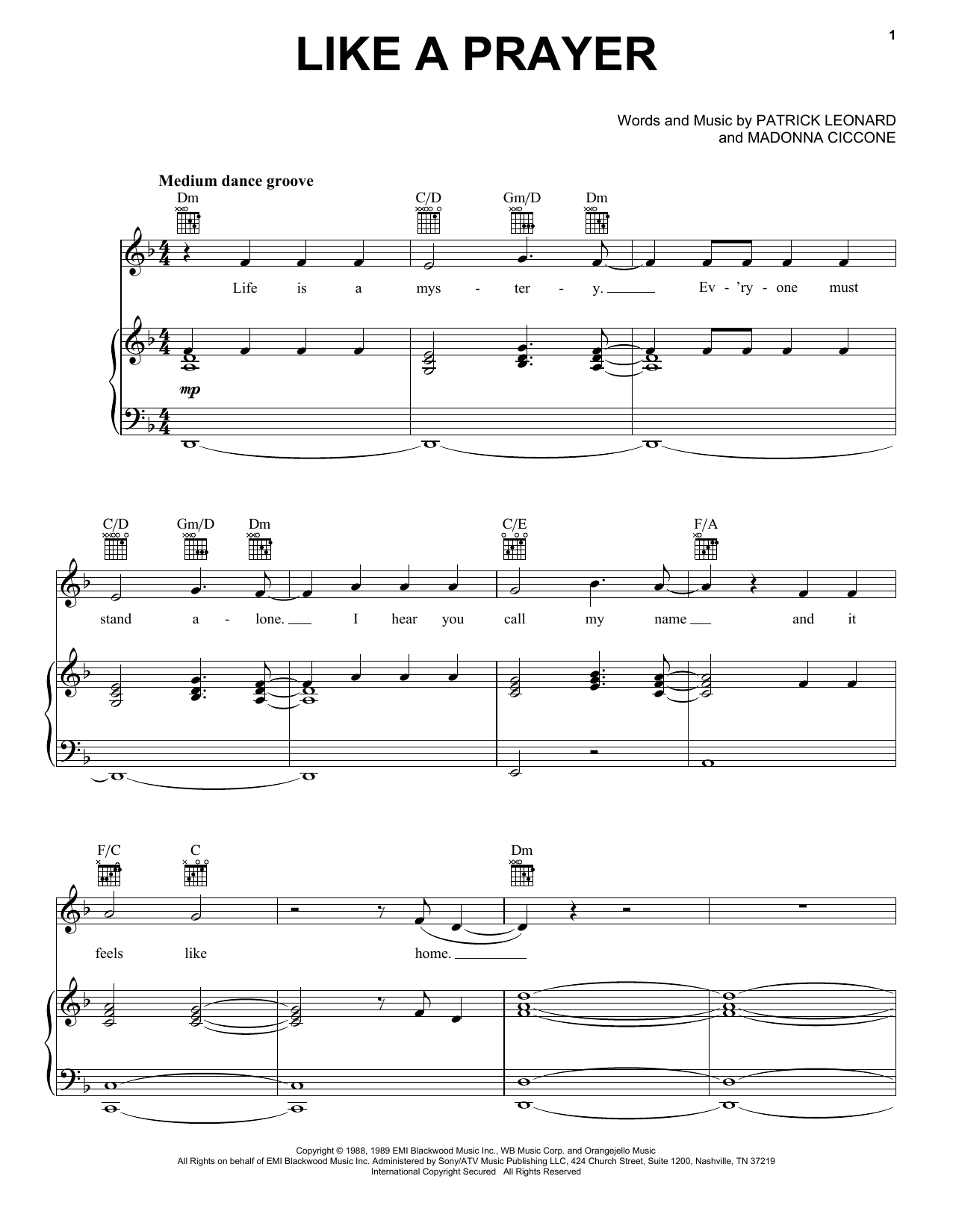 Madonna Like A Prayer sheet music notes and chords arranged for Piano Duet