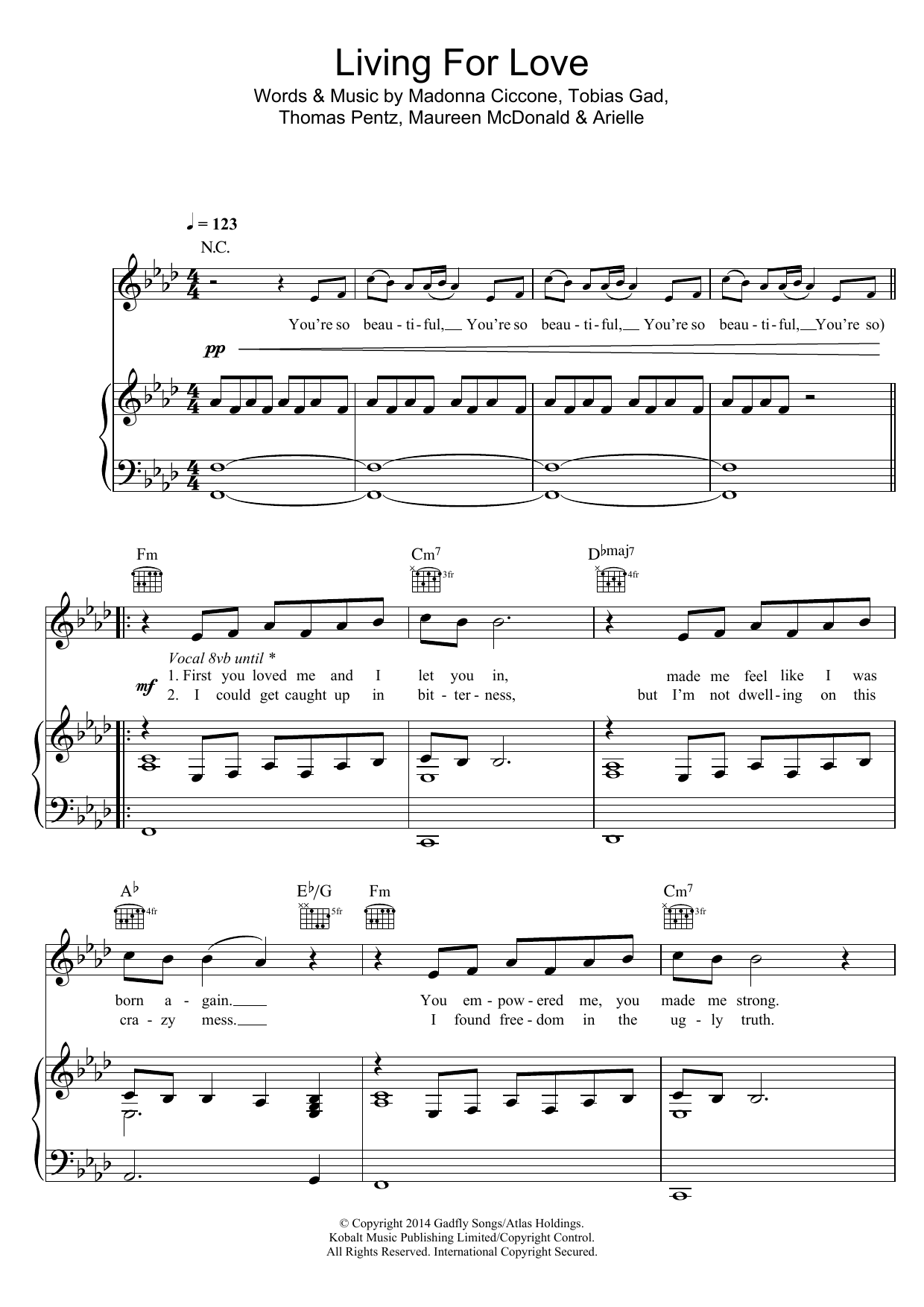 Madonna Living For Love sheet music notes and chords arranged for Piano, Vocal & Guitar Chords