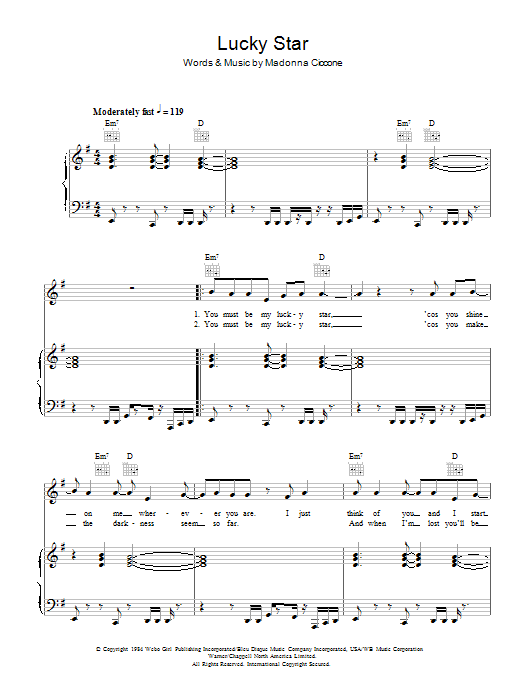 Madonna Lucky Star sheet music notes and chords arranged for Piano, Vocal & Guitar Chords