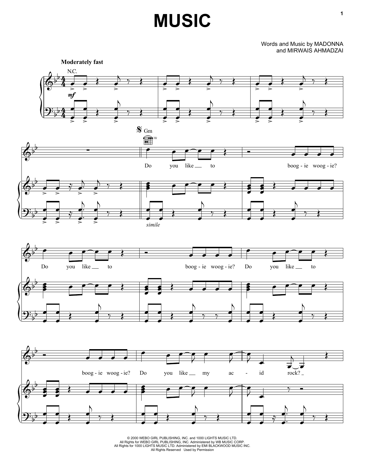 Madonna Music sheet music notes and chords arranged for Piano, Vocal & Guitar Chords (Right-Hand Melody)